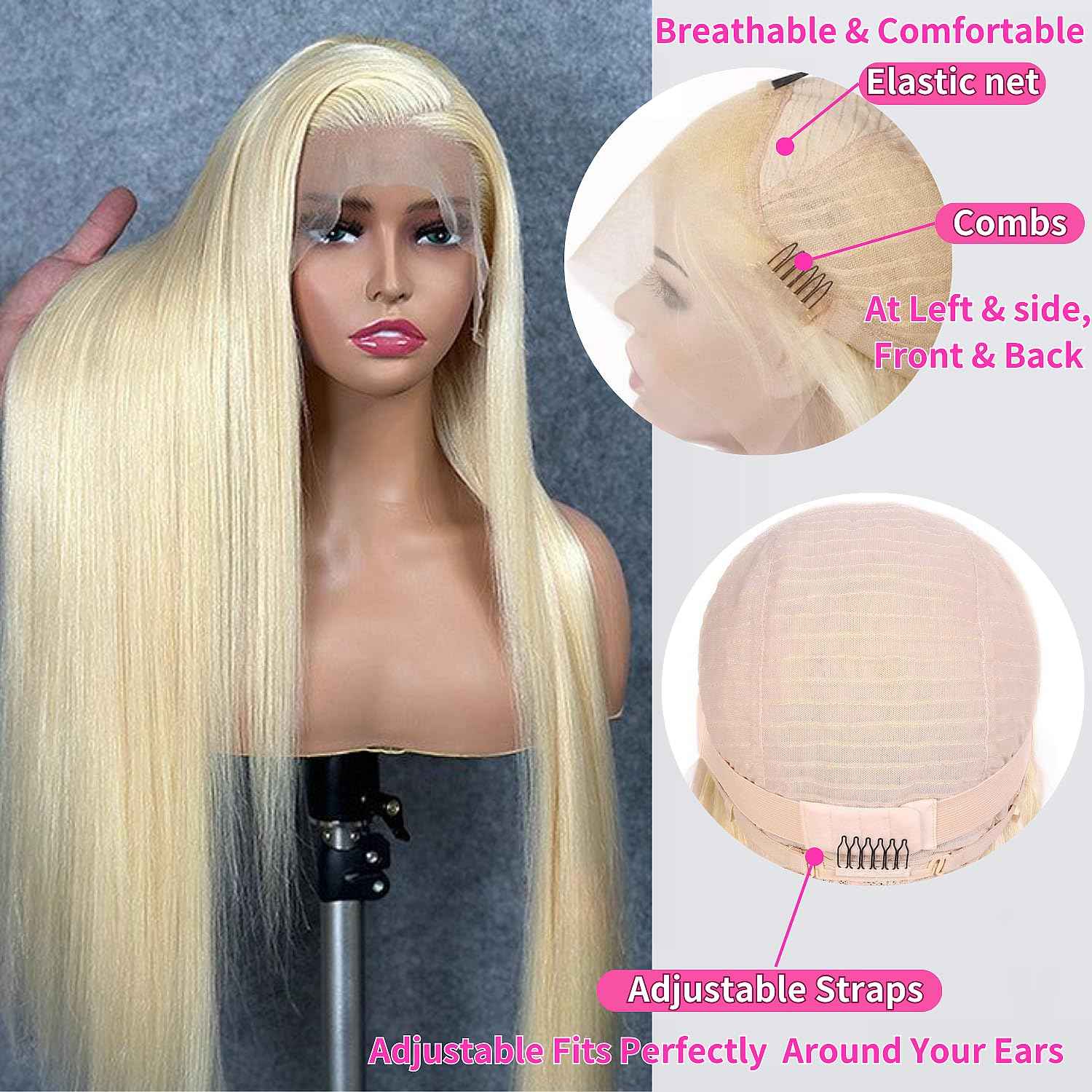 GZX 26 Inch 613 Lace Front Wig Human Hair 13X4 Blonde Straight HD Transparent Lace Frontal Wigs Human Hair Pre Plucked with Baby Hair 180% Density Blonde Glueless Wigs Human Hair