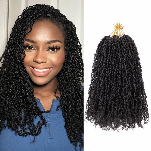 18 Inch Pre-Looped Yanky Twist Crochet Hair, 30 Strands/Pc, Mini Passion Twists, Senegalese Braiding Hair (Natural Black, 8 Pcs/Pack)