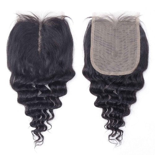 FQ Brazilian Deep Wave Bundles with Closure Deep Curly Weave Human Hair Bundles with Lace Closure Unprocessed Virgin Hair Weft Bundles and 4x4x1 Closure(12 14 16+10, 70g/bundle)