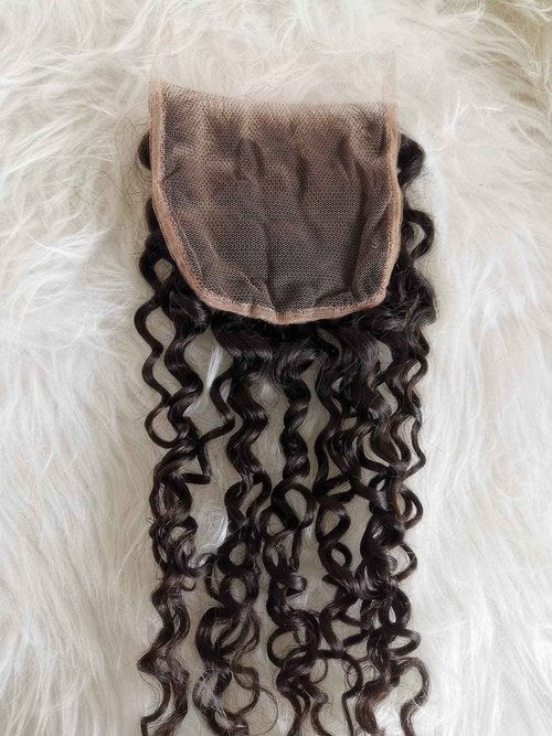 Clytie 4x4 Raw Indian Curly One Donor Human Hair Lace Closure Medium Brown Lace Cuticle Aligned Unprocessed Remy Virgin Hair Piece (4x4 14" closure)