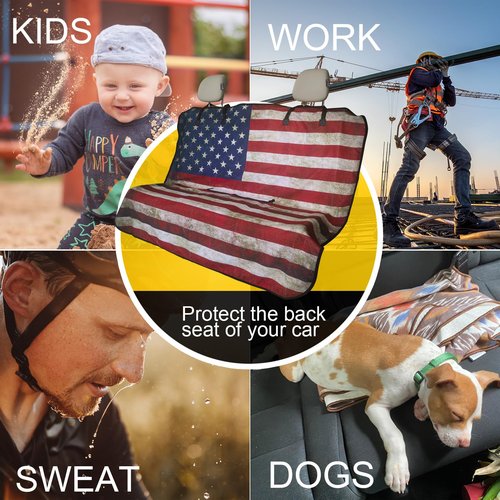 LoyaGour Back Seat Cover for Car Trucks Van SUV,Waterproof Rear Bench Towel Seat Covers for Dogs and Kids,Automotive Backseat Protector (American Flag)