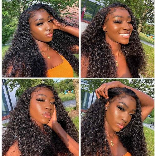 Bangjazz 4X4 Lace Front Wigs Human Hair Water Wave Wig 180% Density Brazilian Virgin Hair Pre Plucked with Baby Hair Wigs for Black Women Deep Water Wig 18 Inch Natural Color (18 Inch,Water Wave Wigs)