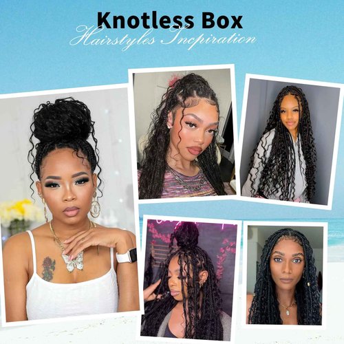 Esnccur 360° HD Full Lace Knotless Boho Braided Wigs for Women Box Braid Wig with Baby Hair Premium Synthetic Braided Lace Front Wigs Black 36 Inch