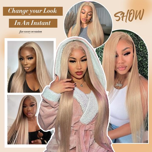 DonsiRol 613 Straight Ash Blonde Wig Human Hair, 13x6 HD Lace Front Wigs Human Hair, Glueless & Pre Plucked Human Hair Wig with Baby Hair, 180% Density Ash Blonde Wig (22inch)