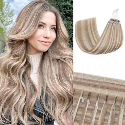SEGO Pro 50pcs U Tip Hair Extensions Micro Ring Upgraded K Tip Hot Fusion Long Straight Keratin Hair Extensions,20inch Gold Brown mixed Bleach Blonde,50g