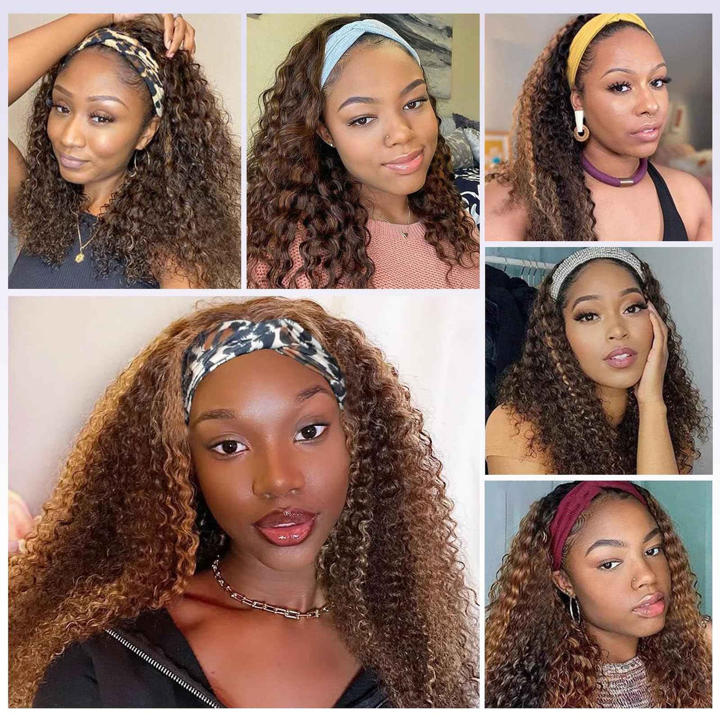 26Inch Ombre Highlight Headband Wig Human Hair Deep Wave 4/27 Honey Blonde Human Hair Headband wigs for Black women Glueless None Lace Front Wig Machine Made 180% Density Curly Half Wig Human Hai