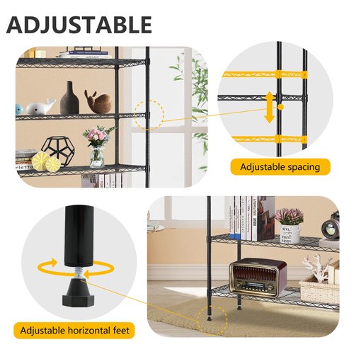 BestOffice | 6-Tier Wire Storage Shelves | 42x16x72 | Black | with Adjustable Racks | Heavy-Duty Metal Shelf, Holds Upto 1500 lbs | No-Tool Assembly | Ideal for Home & Garage Shelving