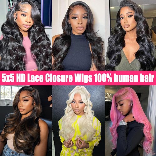 Unvizossa 5x5 HD Lace Closure Wigs Glueless Wigs Human Hair Pre Plucked Pre Cut Human Hair Wear and Go Body Wave Lace Front Wigs Human Hair for Black Women 180 Density 20 Inch