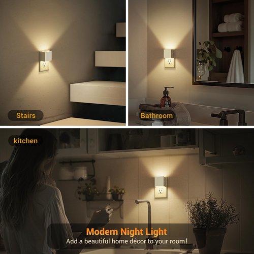 JandCase Night Light,Automatic Night Lights Plug into Wall,Dusk to Dawn,2 Pack Soft White 3000K Brightness Adjustable Nightlight for Kids Bedroom Bathroom Hallway Kitchen