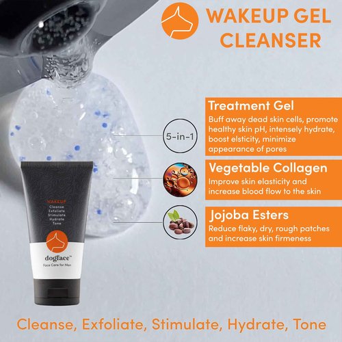 Dogface Men's - Wakeup Gel Daily Face Wash to Exfoliate, Hydrate & Tone Skin, Day Boom Moisturizer, Night Boost Night Cream Retinol Serum, Eye Cream (Deluxe Combo)