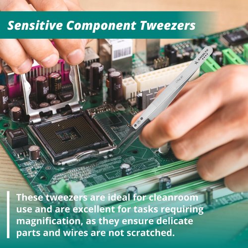 Excelta Straight Tweezers with Replaceable Tips, Anti-Magnetic Stainless Steel, ESD Safe, Heat Resistant up to 195°F, Ideal for Cleanroom Use, Superior