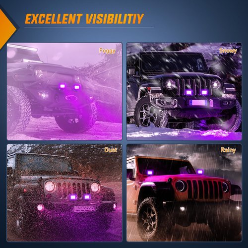 Nilight 4 Inch LED Light Pods Purple Spot Beam Driving Decoration Neon Bar 2PCS 18W Off Road 12V 24V Lighting for Truck ATV UTV SUV RV Pick-up Van Boat