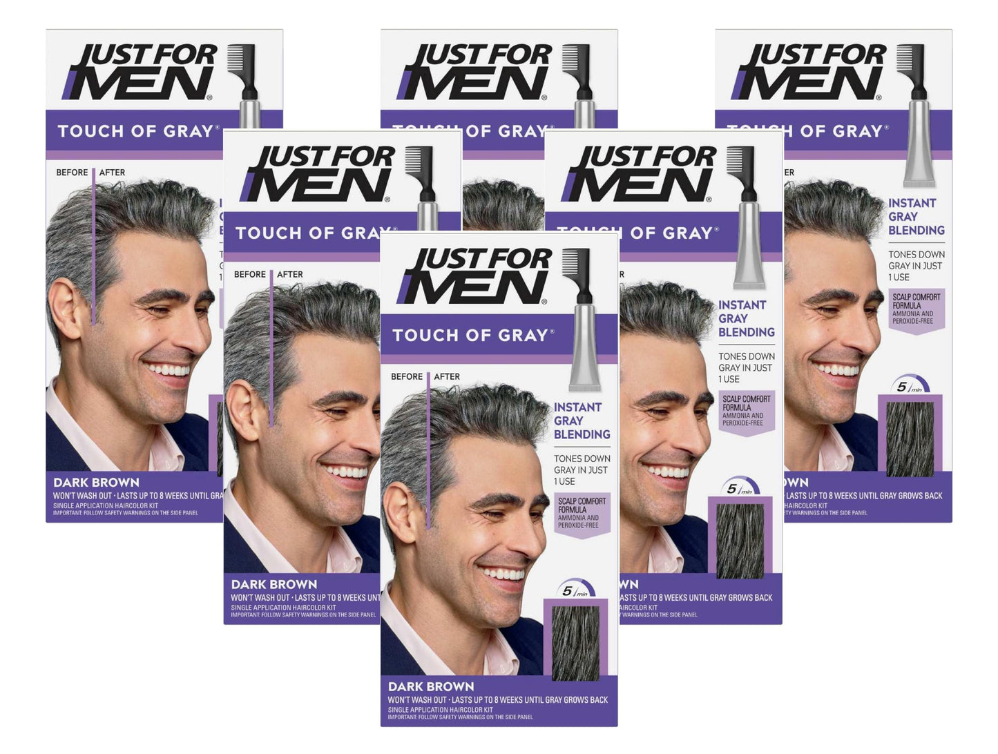 JUST FOR MEN Touch of Gray Hair Treatment T-45 Dark Brown, 6 Count (Pack of 1)