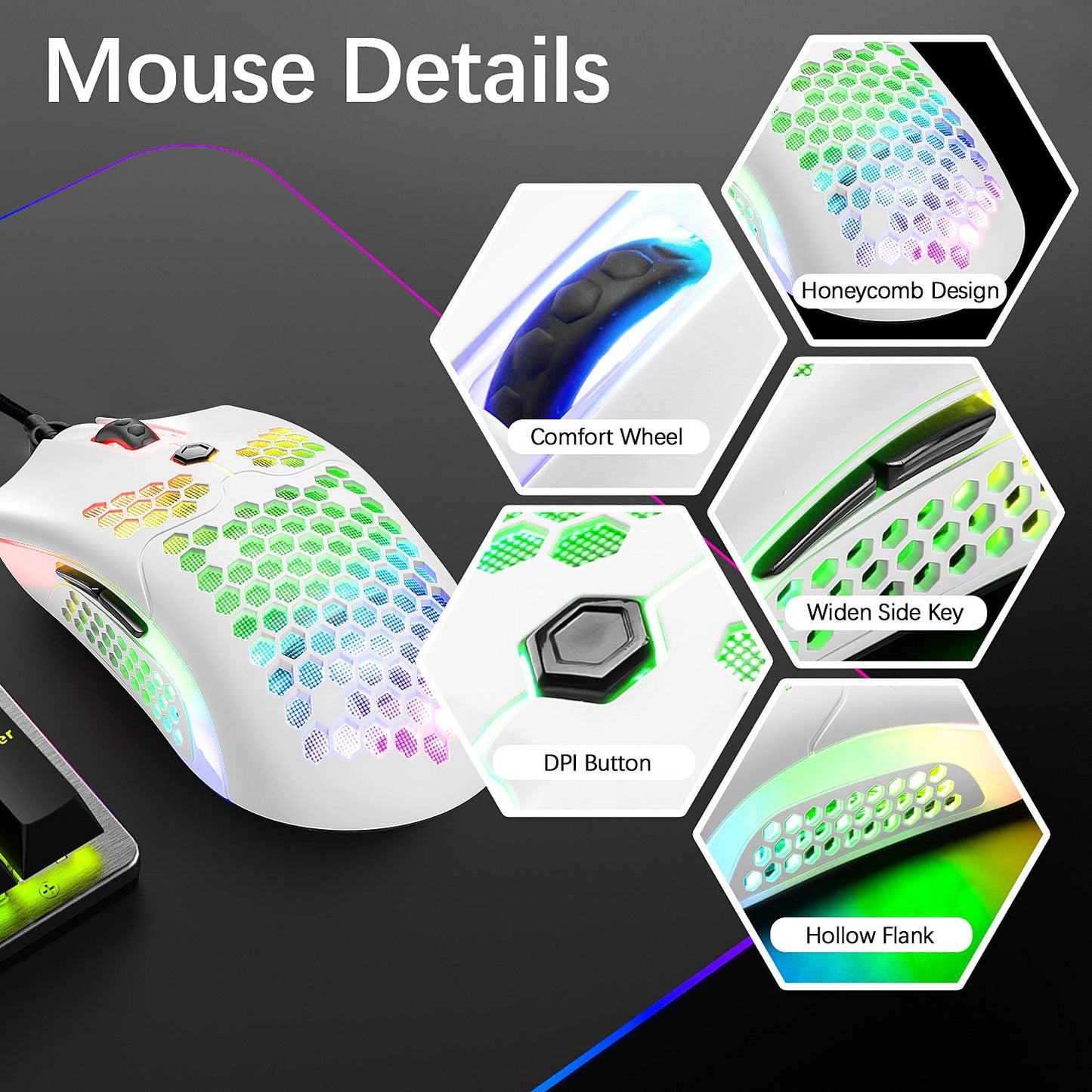 ZIYOU LANG M5 RGB Lightweight Wired Gaming Mouse with 12000 DPI 6 Programmed Buttons,65G Honeycomb Shell,Ultralight Ultraweave Cable,Pixart 3325 Optical Sensor Gamer Mice(Green)