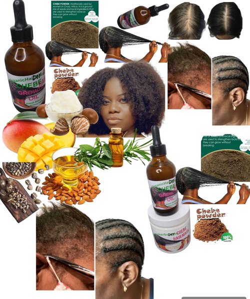 Organic Hair Solution-CHEBE Hair Growth Set - Shampoo- Conditioner-Oil & Hair Mask Leave in Cream- Castor Oil- Mango Butter-Tea Tree-Willow Bark-Rice milk-For Stronger, Thicker Longer Hair-Healthier