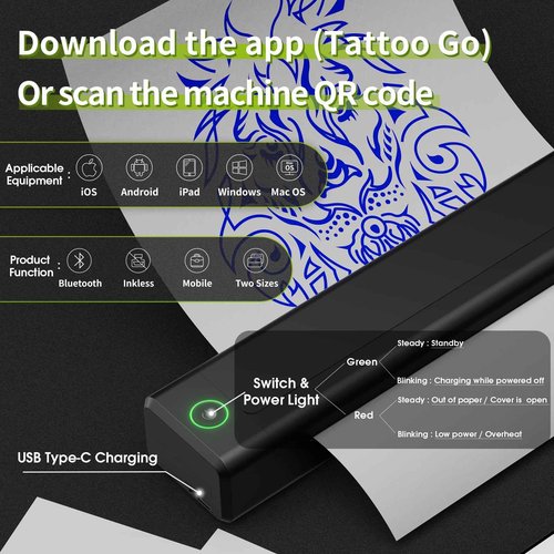 Filter Tattoo Printer Kit - Stencil Printer Machine with Tattoo Gun, 20Pcs Tattoo Cartridge Needles, 40Pcs Transfer Paper and 5OZ Stencil Gel for Beginners and Artists