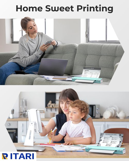 Itari M08F Portable Printers Wireless Travel - Thermal Bluetooth Mobile Printer for Phone & Tablet & Laptop, Mini Compact Small Inkless Printer for Vehicle Home Use School Office, 8.5" X 11" Paper