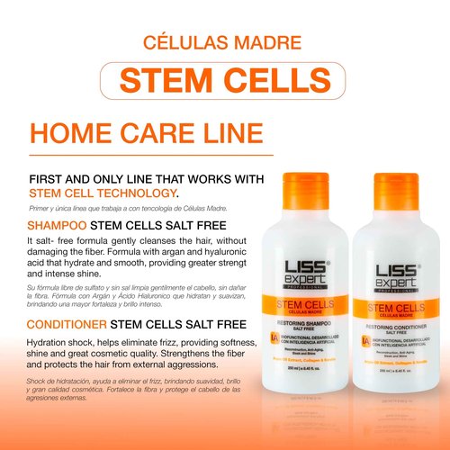 Liss Expert Stem Cells Smoothing Treatment – Organic Keratin & Argan Oil – Frizz-Free Repair & Shine – Professional Straightening – ONE Shoulder Length Applic– plus salt free shampoo and conditioner