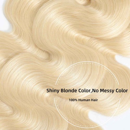 613 Bundles Human Hair 16A Blonde Body Wave Bundles with Frontal Closure (14 14 14+12) Brazilian Virgin Unprocessed Hair with 13x4 HD Lace Frontal Quick Weave Sew in Hair Extensions for Women