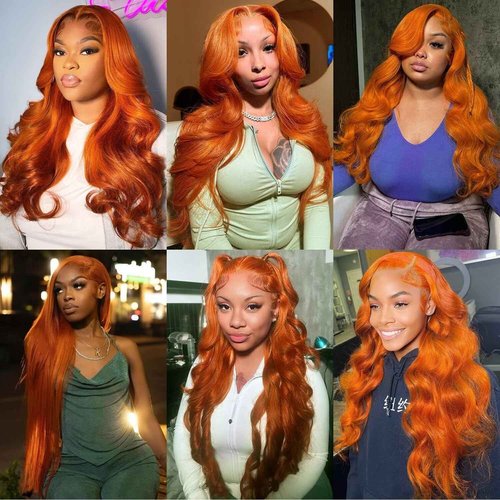 Alimoonbeam Ginger Orange 28 Inch13x6 Lace Front Wigs Human Hair Body Wave Frontal Wigs Human Hair for Women 180 Density Pre Plucked HD Transparent Lace Glueless 350 Colored Wig Bleach Knots