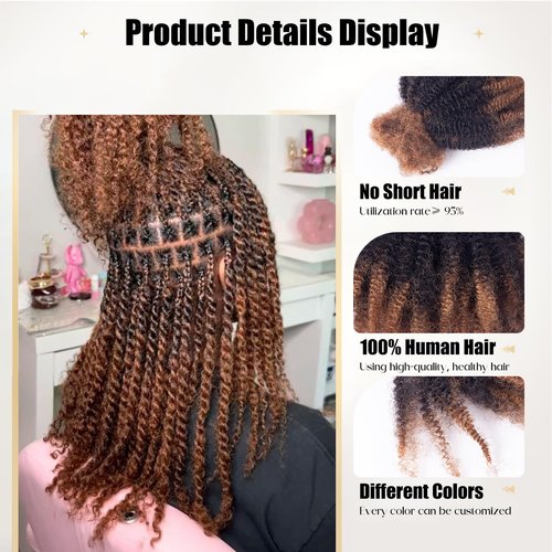 Afro Kinky Bulk Human Hair, 4C, 50g/pack, Braiding Hair for Mini Twists and Sister Locs (#30/1b/30 20inch)