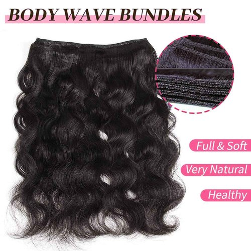 Hswpawk 12A Human Hair Bundles 22 24 26 Inch Body Wave Bundles Human Hair 100% Unprocessed Brazilian Virgin Hair 3 Bundles Hair Weft Weave Natural Black Color
