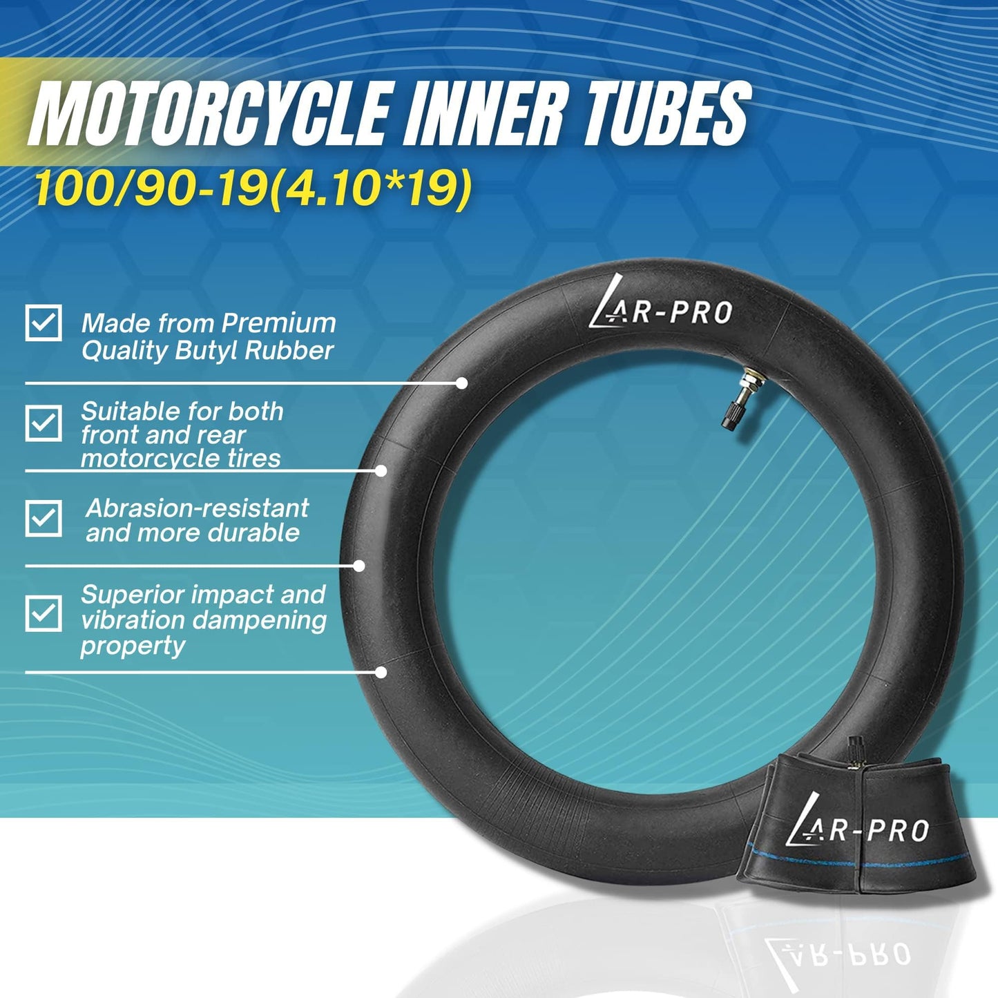 (2-Pack) 100/90-19 (4.10 x 19) Heavy-Duty Motorcycle Inner Tubes - 3mm Thick Butyl Rubber Inner Tubes - Pinch and Puncture-Resistant Tubes - TR4 Valve Stems - Designed for Off-Road and Motocross Tires