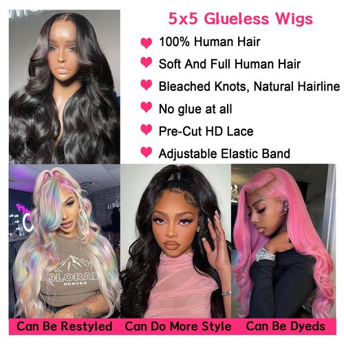 Unvizossa 5x5 HD Lace Closure Wigs Glueless Wigs Human Hair Pre Plucked Pre Cut Human Hair Wear and Go Body Wave Lace Front Wigs Human Hair for Black Women 180 Density 20 Inch