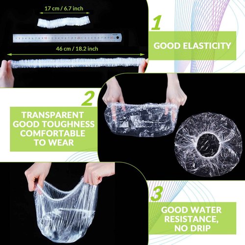 Retisee 2000 Pcs Disposable Shower Caps Bulk 18.2 Plastic Clear Hair Caps Elastic Large Thick Waterproof Bath Covers for Women Hair Care Cleaning Supplies Spa Hotel Salon Home Travel Accessories