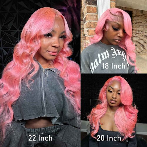 Msviki School Day Candy Pink Human Hair Wig Colored Body Wave Lace Front Wig Virgin Hair 13x4 UHD Transparent Swiss Soft Lace Preplucked Brazilian Hair 18"