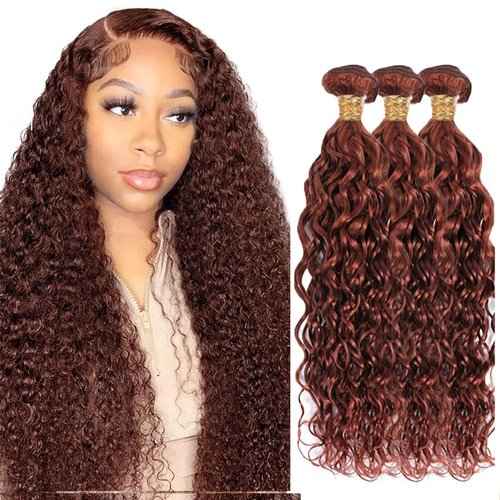 30 32 34 Inch Reddish Brown Bundles Human Hair Copper Red Water Wave Bundles Unprocessed Peruvian Virgin Remy Hair 3 Bundles Reddish Brown Wet and Wavy Human Hair Bundle 100g/Pc