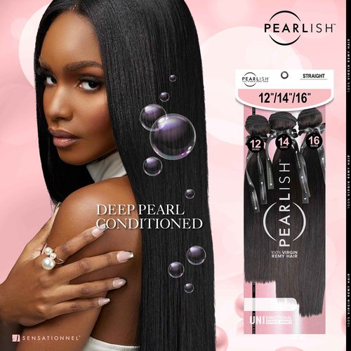 Sensationnel Pearlish multi bundle - straight deep pearl conditioned 15a soft remy beauty supply sew in or glue on human hair layered lengths (12 14 16 inch, NATURAL/BLACK)