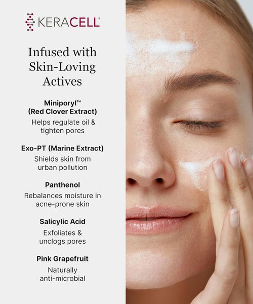 Keracell Pore Clearing Cleanser - Pore Cleanser & Minimizer with Salicylic Acid & Panthenol - Acne Cleanser Face Wash with MHCsc Technology - Moisturizes, Decreases Oil & Removes Impurities - 4 oz