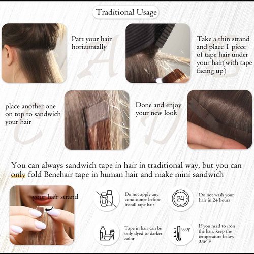 Benehair Tape-in Hair Extensions Human Hair Blonde 20pcs 50g/pack Straight Hair Extensions Seamless Skin Weft Tape-in Natural Hair for Women (20", 27 Dark Blonde)