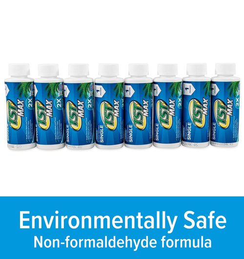 Camco TST MAX RV Toilet Treatment - Formaldehyde Free - Breaks Down Waste And Tissue - Septic Tank Safe - Treats up to 8-40 Gallon Holding Tanks -Ocean Breeze Scent, (8) 4 oz Bottles (41610)