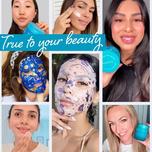 MAREE Bundle - Glycolic Acid Peel Pads, Sheet Moisturizing Masks & Face Moisturizer Cream - Salicylic Acid, Marine Collagen & Hyaluronic Acid, Retinol - Cleaning Effect, Hydrating & Anti Aging Cream