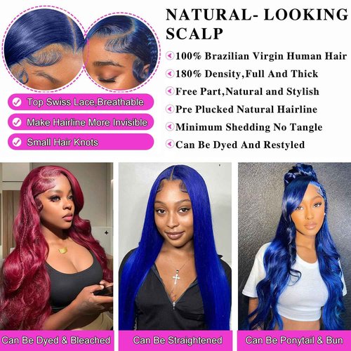 Dark Blue Lace Front Wigs Human Hair Body Wave 26 Inch 13x4 HD Royal Blue Lace Front Wig Human Hair Wear and Go Glueless Wig Pre Plucked With Babyhair Colored Hd Lace Frontal Wigs For Black Women