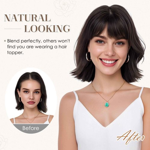 S-noilite Human Hair Toppers for Women with Bangs 100% Real Human Hairpiece 5"x3" Clip in Silk Base Topper Piece Cover Thinning Fine Hair 8 inch Golden Brown Highlighted Blonde