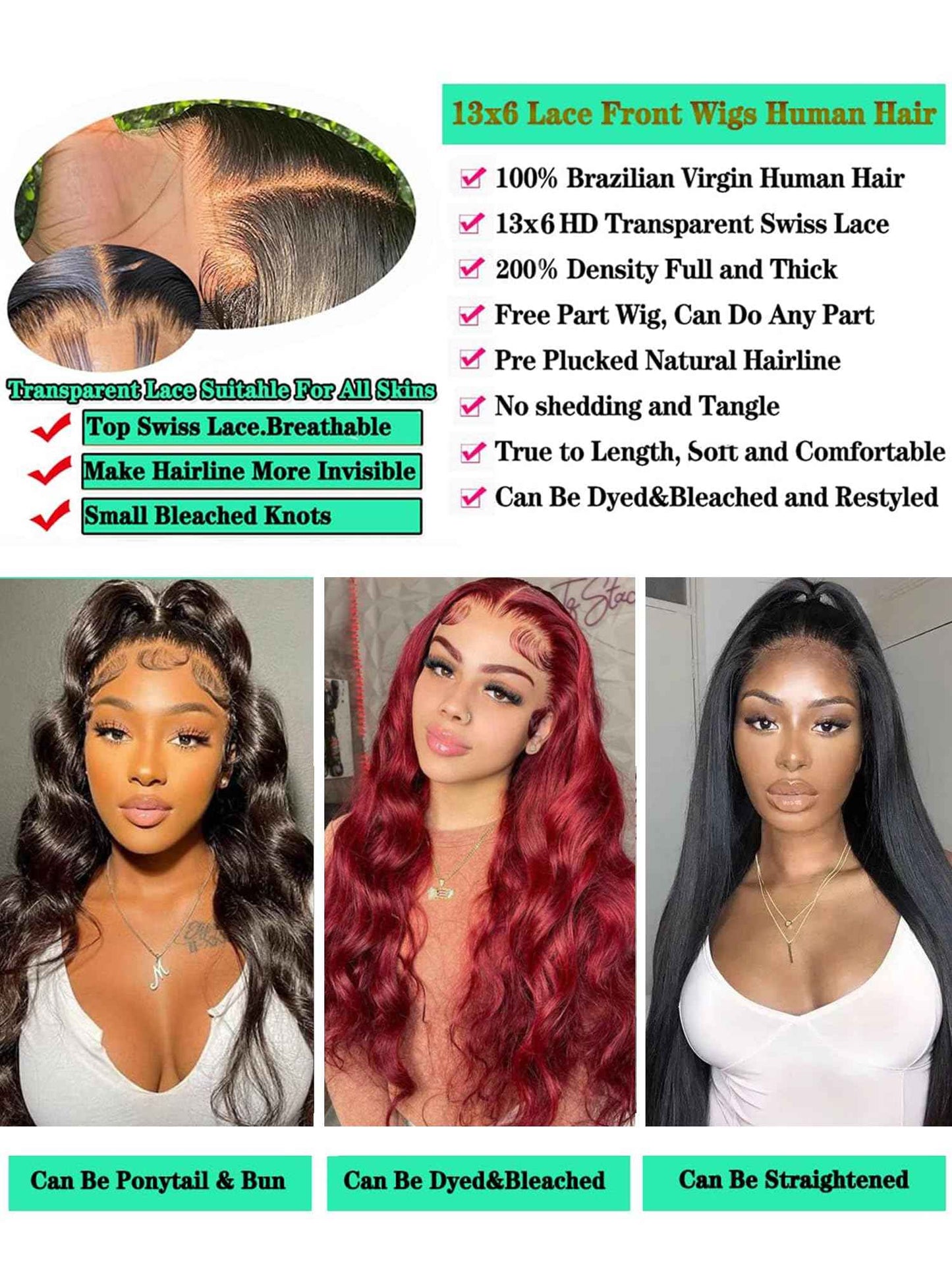 28 Inch 13x6 Lace Front Wigs Human Hair Pre Plucked 200 Density HD Transparent Front Wigs Human Hair Glueless Wigs Human Hair With Baby Hair for Women Natural Black