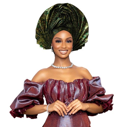 Nigerian Women's hat Folding Fan African Headscarf hat,African headpiece Auto Gel Headwear,Suitable for Weddings Parties (Green)