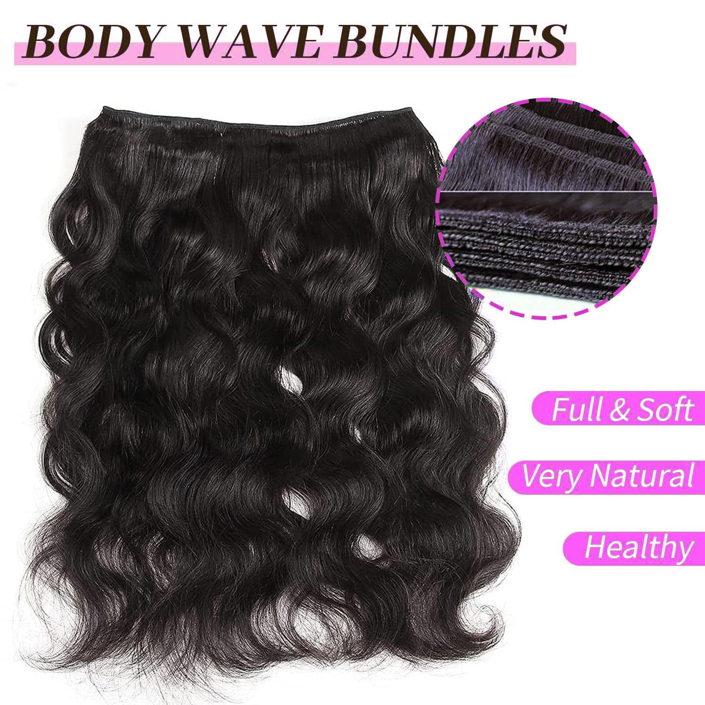 12A Human Hair Bundles 20 22 24 Inch Body Wave 3 Bundles Human Hair 100% Unprocessed Brazilian Virgin Hair Bundles Quick Weave Hair Extension Natural Black