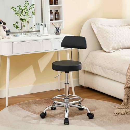 FIRAVOE Rolling Stool with Back,Adjustable Height Foot Rest Rolling Salon Chair 19.5"-26.6",Black Ergonomic Stool (Black)