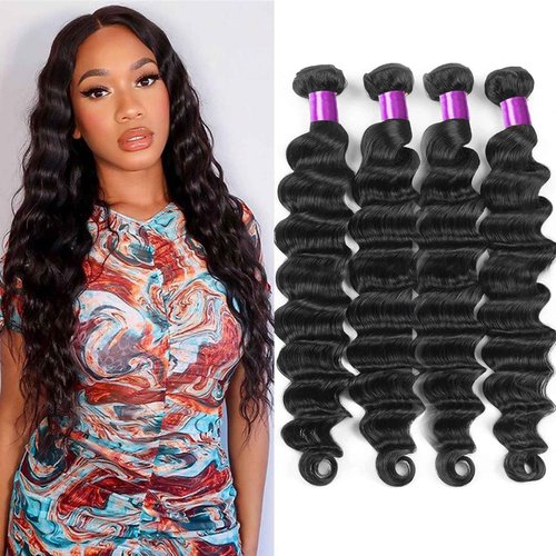 Loose Deep Wave 4 Bundles Human Hair 22 20 18 16 Inch 100% Unprocessed Brazilian Virgin Weave Hair Bundles Wavy Human Hair Natural Color for Black Women