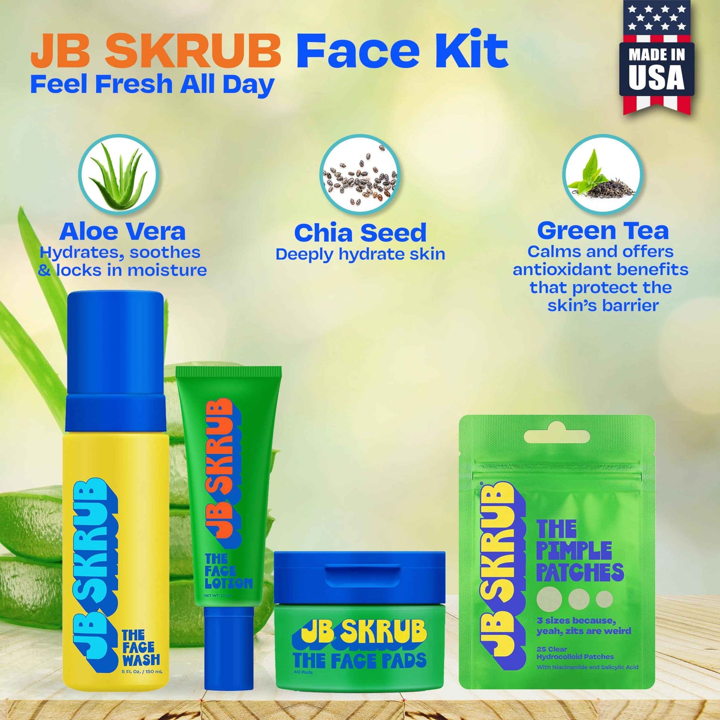 JB SKRUB The Face Kit – Pimple Patches, Pads, Wash & Lotion – Complete Skincare Set for Kids, Tweens & Teens