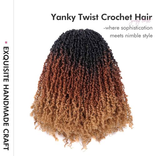 Toyotress Yanky Twist Crochet Hair - 16 Inch 8 Packs (30 Strands/Pcs) Fluffy Spring Mini Twist Passion Twist, 3 Tones Ombre Brown Pre-Looped Crochet Braids Braiding Hair (16 Inch, OT30/27-8P)