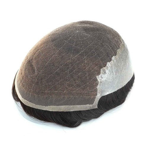 Tresshairca Human Hair Toupee for Men, Natural and Comfortable, French Lace and Polyskin Base, Real Human Hair, 6"x8"