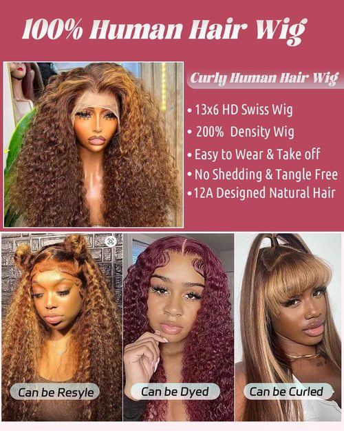 Sherico Ombre Lace Front Wigs Human Hair for Women,13x6 Transparent Deep Wave Lace Front Wig 4/27 Highlight Blonde Hair Wet and Wavy Curly Glueless Wig Pre Plucked with Baby Hairs 180% Density