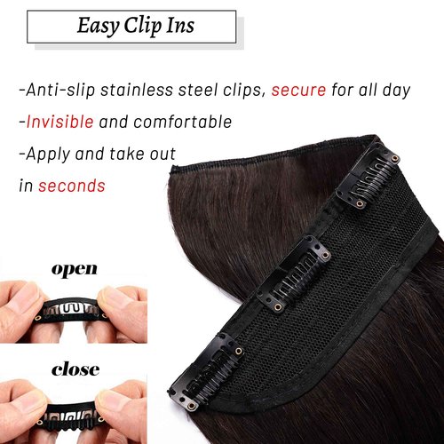 S-noilite One Piece Clip in Extensions Human Hair 5 Clips 3/4 Full Head Natural Black Hair Extension for Women,One-Piece Design Clip on Hairpieces 20 Inch 95g