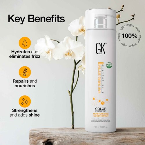 Global Keratin GK Hair Moisturizing Shampoo and Conditioner Set 300ml I Vent Brush (2.5 Inch) Rubber Handle