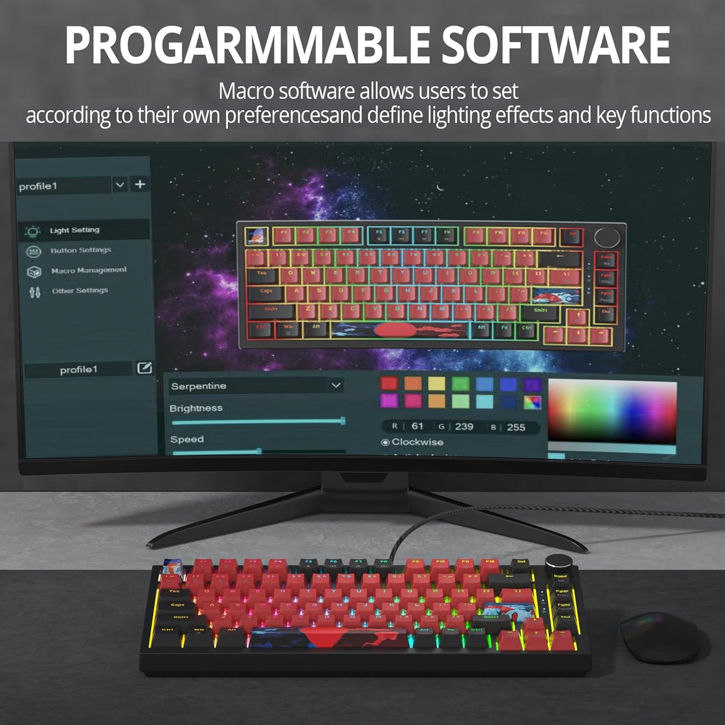 75% TKL Wired Mechanical Keyboard,RGB Backlit Gasket Mount 82 Key Hot Swappable Custom Linear Red Switch Gaming Keyboard with Volume Knob & PBT Keycaps (82 Monster B)